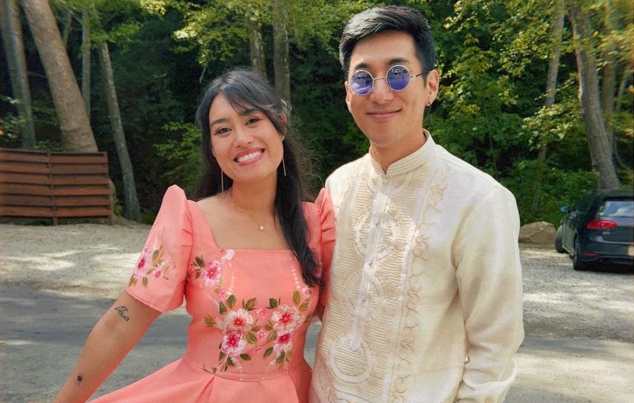 Sam and her husband in Filipino formal wear